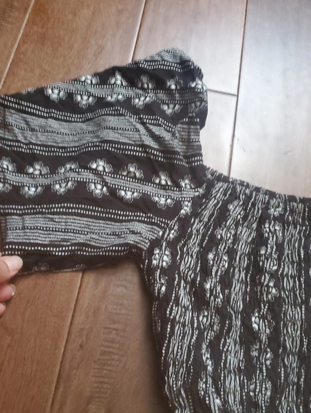 Black & White Smocked Boho Dress with Tassel Belt Size Small